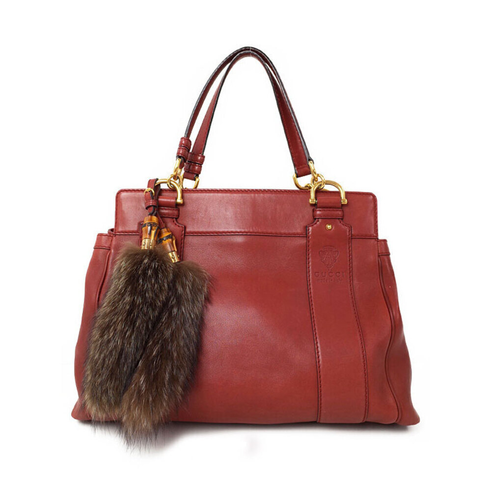Gucci Maroon Leather Fur Smilla Tote bag Red